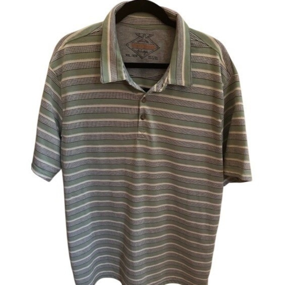 Weatherproof Vintage Mens XXL Polo Shirt Green Striped Short Sleeve Cotton Blend
